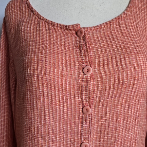 FLAX, Coral Textured Linen Button Front Cardigan Topper Shirt, Size Medium - Picture 2 of 9
